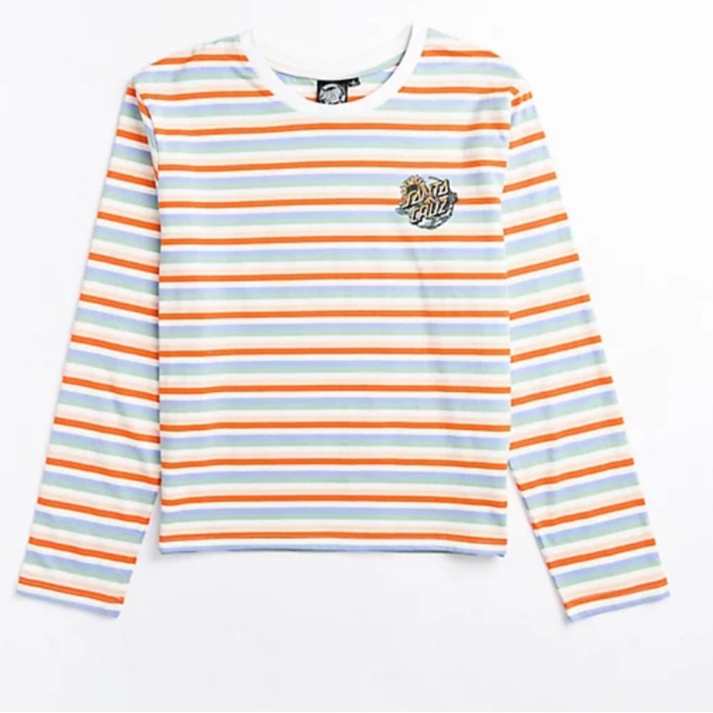 Santa Cruz Sunflower Dot Orange & White Stripe Long Sleeve T-Shirt Size M